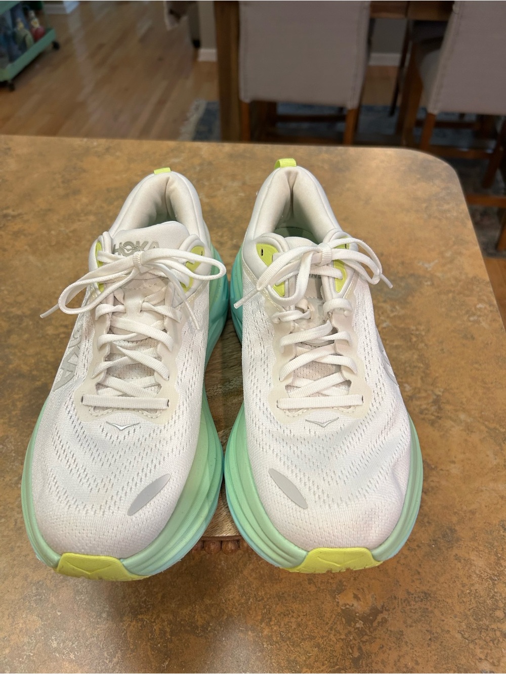 Hoka One Bondi 8 Running Shoe Blanc/Sunlit Ocelon Colorway - Picture 2 of 11